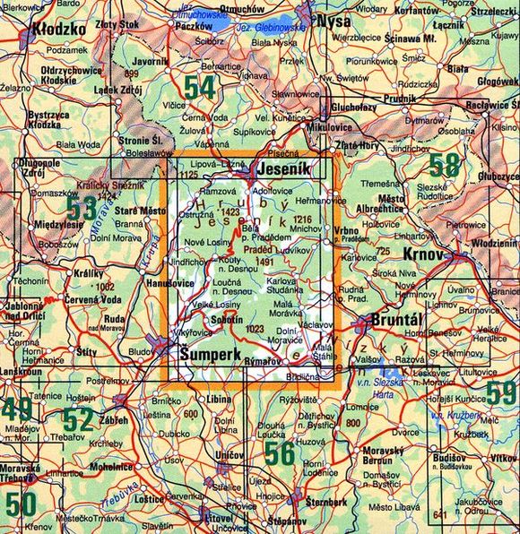 Hrubý Jeseník. Turistická mapa 1:50.000